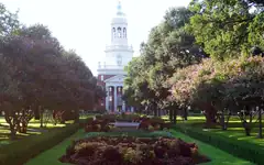 Pat Neff Hall and flower beds at Baylor University