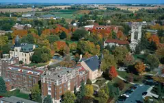 Aerial view of Carleton College in autumn