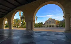 Arches of Stanford's Main Quad with Memorial Church behind