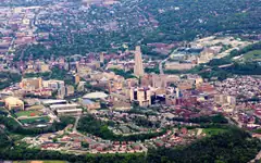 Pittsburgh's Oakland neighborhood, home of the University of Pittsburgh, from the air